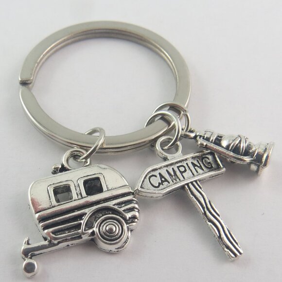 Camping Keychain Camper Key Ring Lantern Charm Outdoor Adventure Gift for Camper - Picture 1 of 6